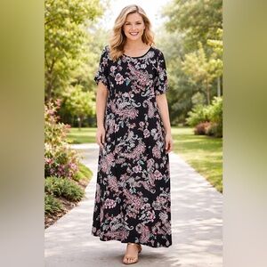 Catherines Plus Maxi Dress Womens‎ Size 22X WP Floral Short Sleeve Stretch